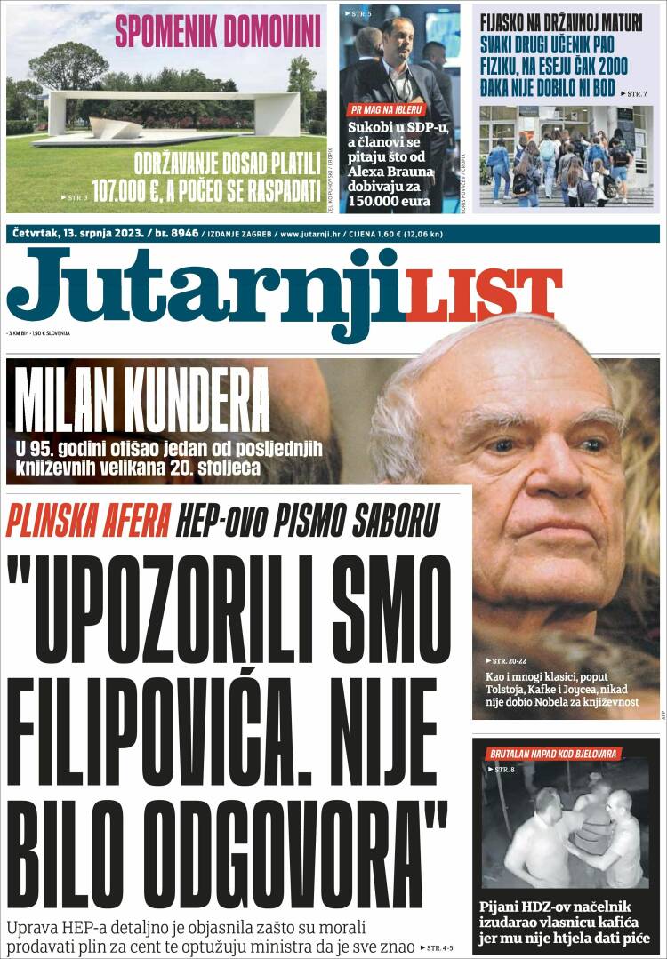 Portada de Jutarnji List (Croacia)