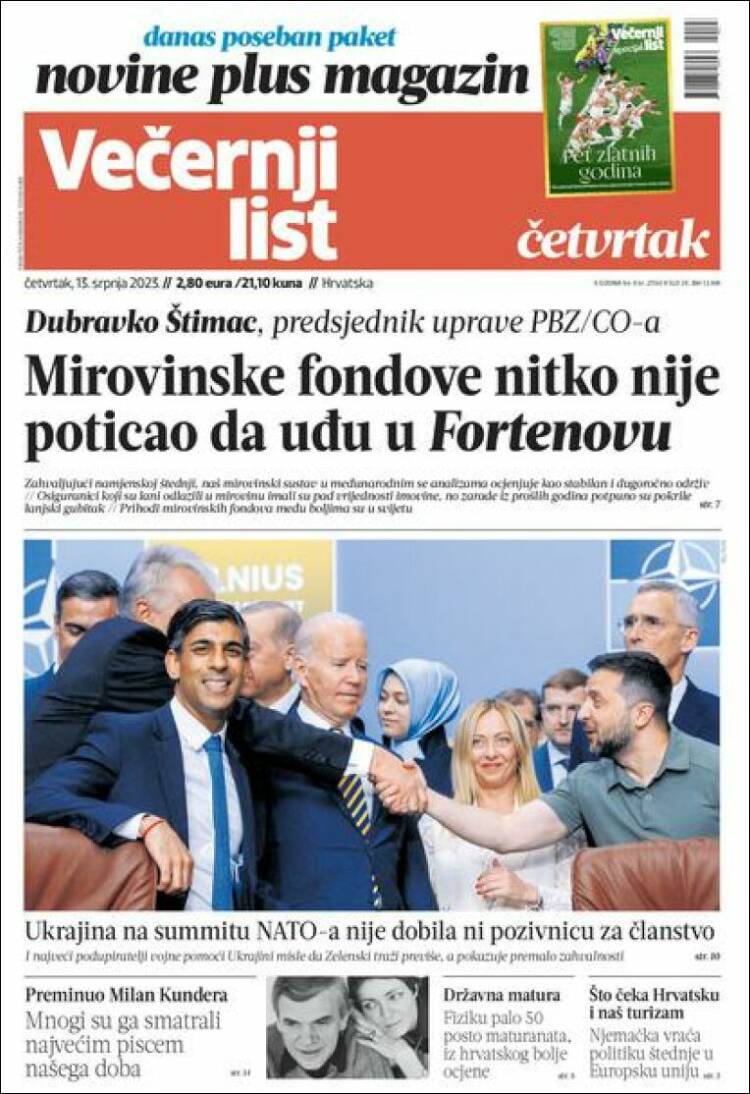 Portada de Večernji (Croacia)