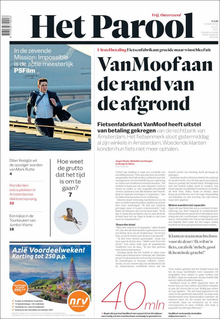 Portada de Het Parool (Países Bajos)