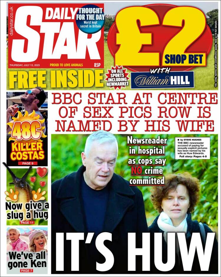 Portada de Daily Star (Reino Unido)