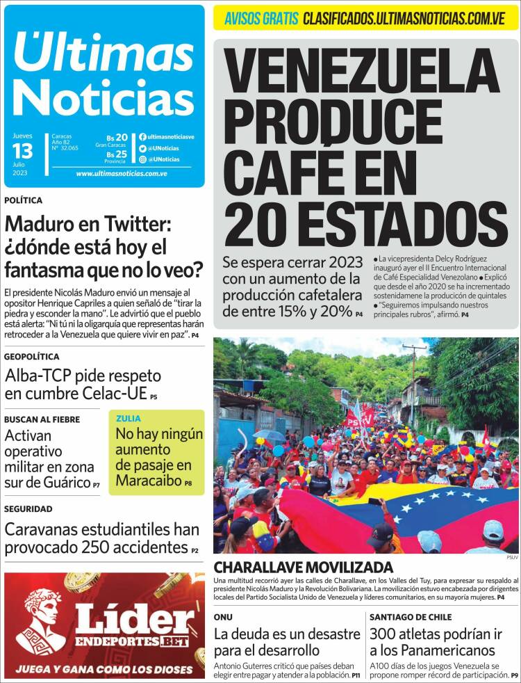 Portada de Últimas Noticias (Venezuela)