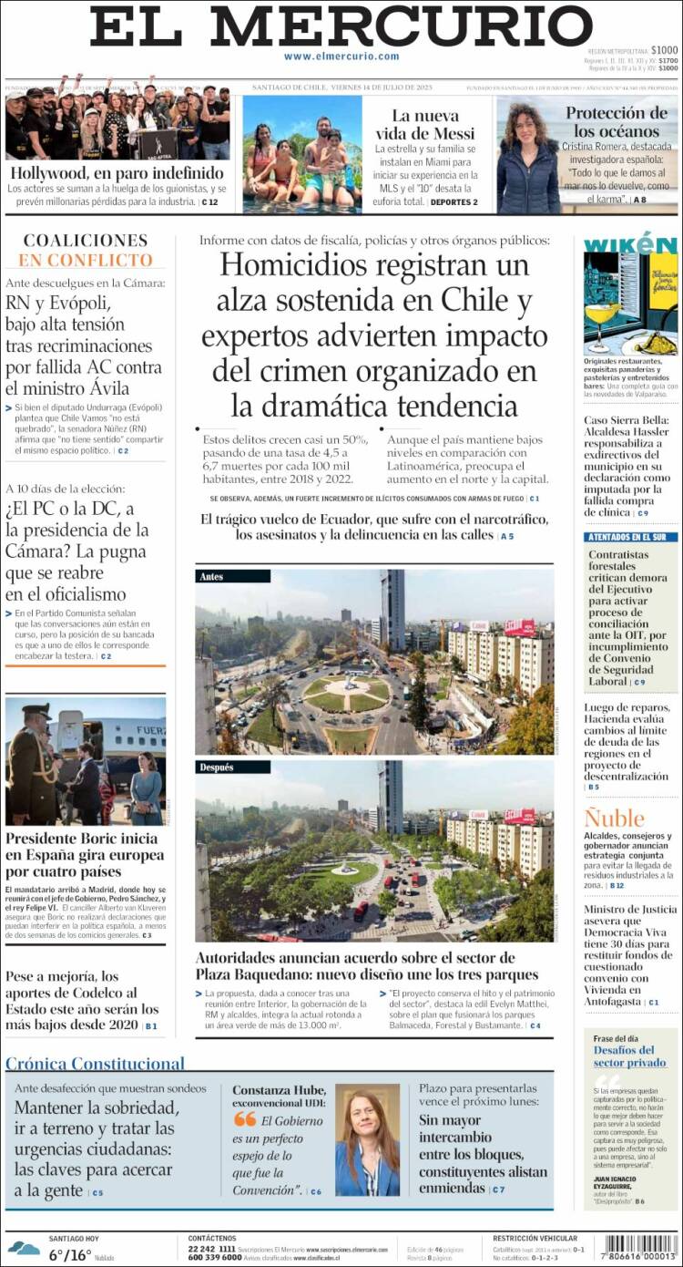 Portada de El Mercurio (Chile)