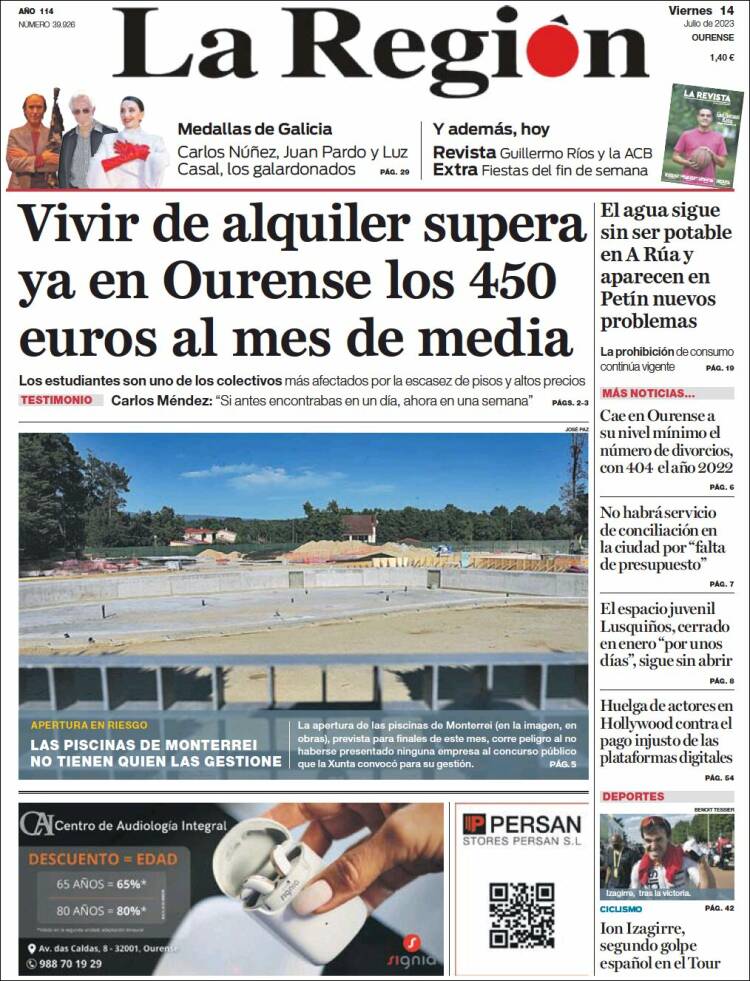 Portada de La Región de Ourense (España)