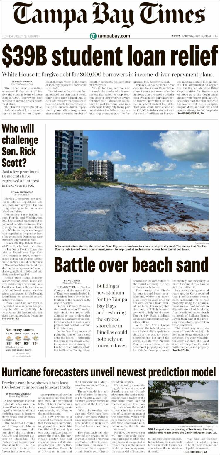 Portada de Tampa Bay Times (USA)