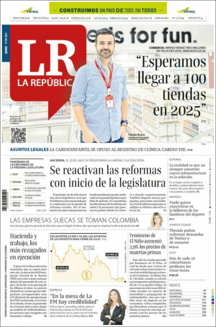 Portada de La Republica (Colombia)