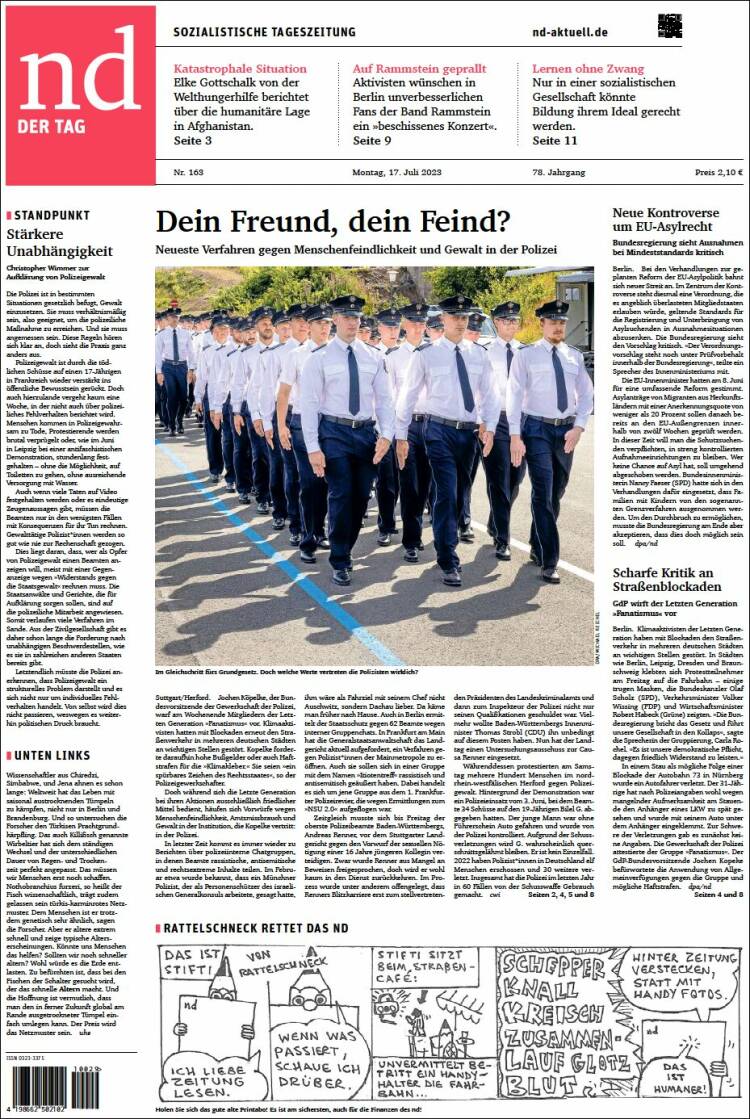 Portada de Neues Deutschland (Alemania)