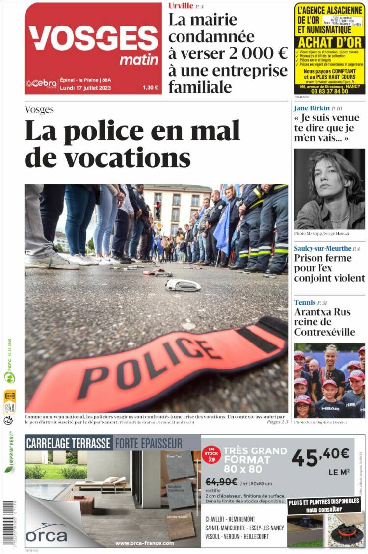 Portada de Vosges Matin (Francia)