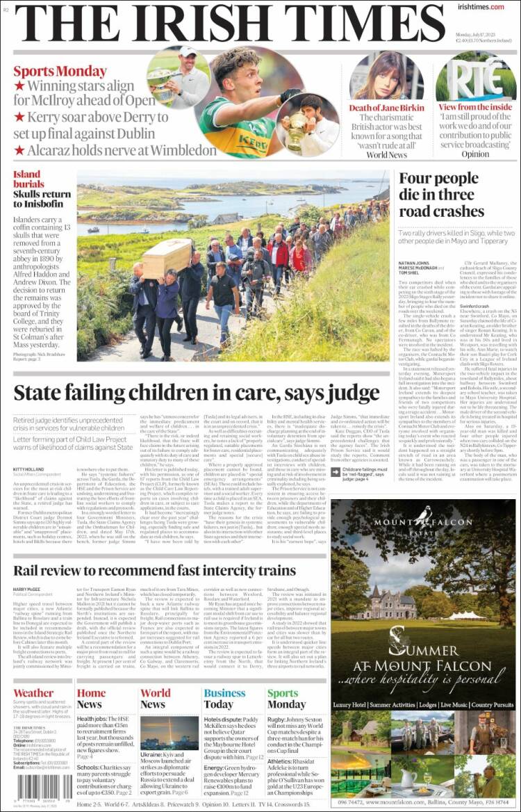 Portada de Irish Times (Irlanda)