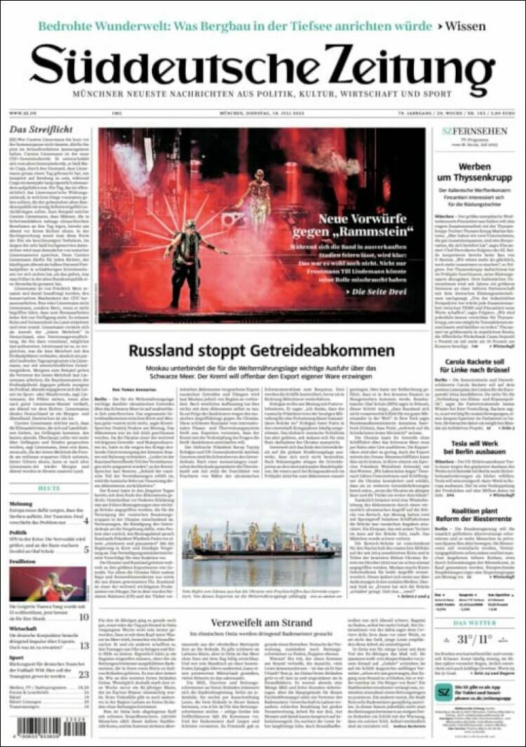 Portada de Sueddeutsche (Alemania)