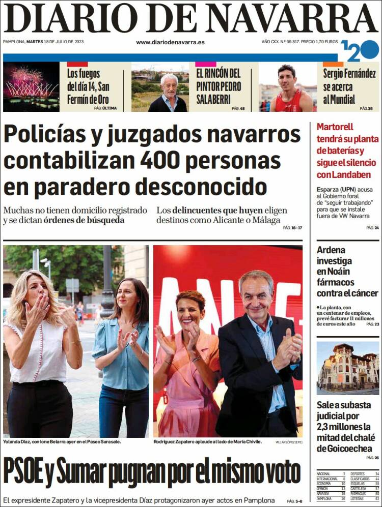 Portada de Diario de Navarra (España)