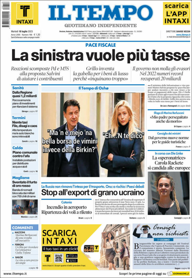 Portada de Il Tempo (Italia)