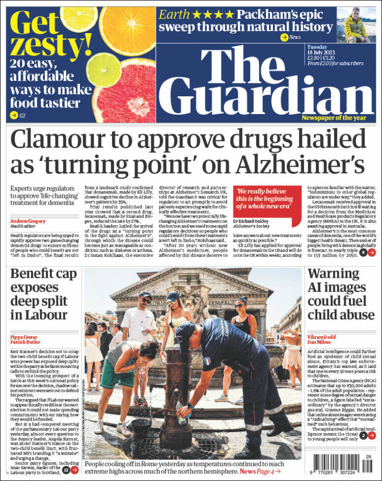 Portada de The Guardian (Reino Unido)