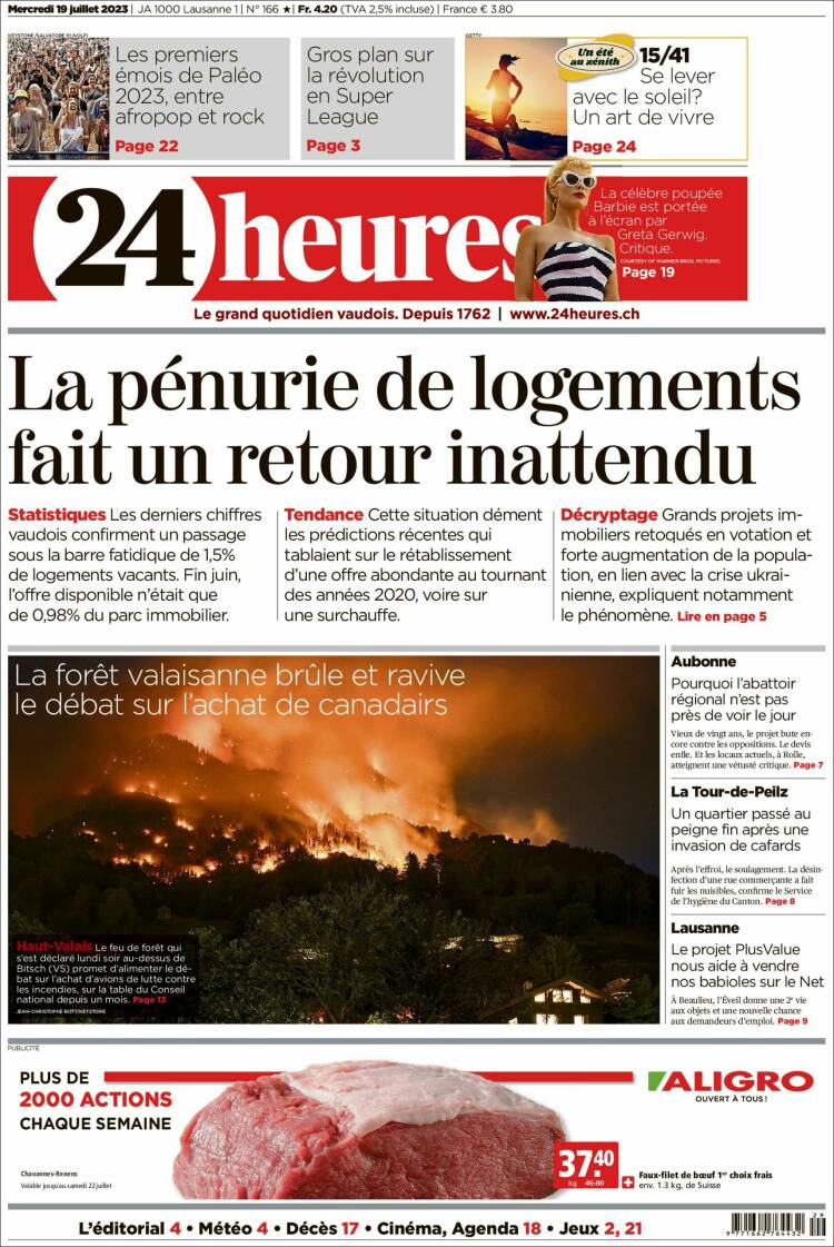 Portada de 24 Heures (Suiza)