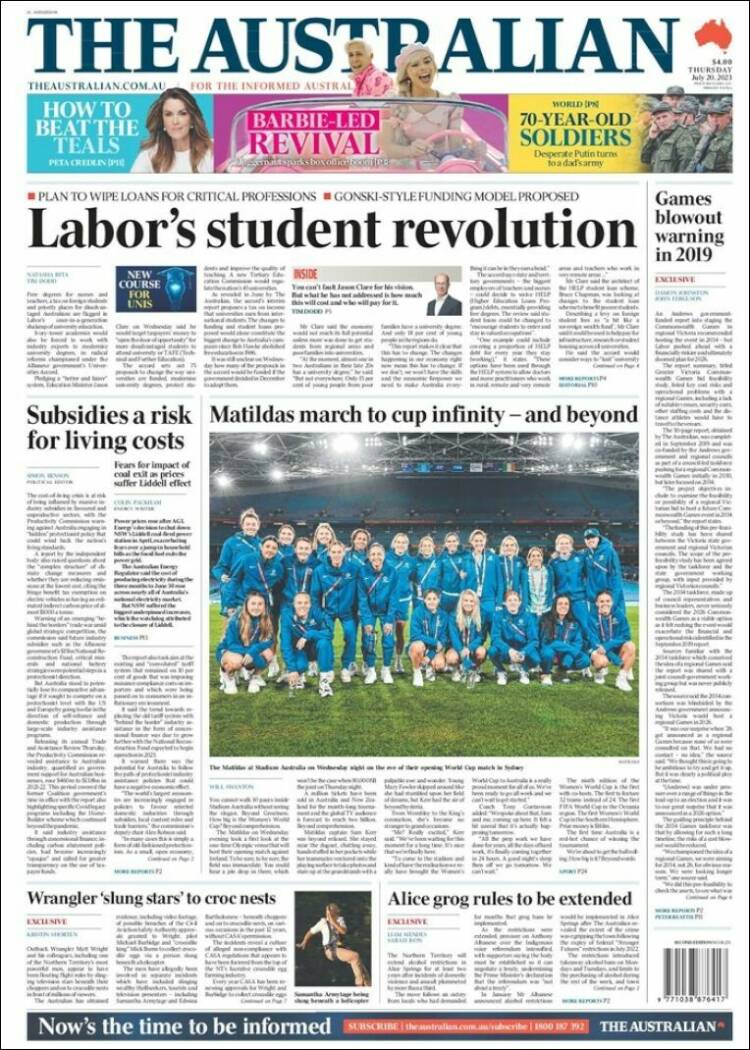 Portada de The Australian (Australia)