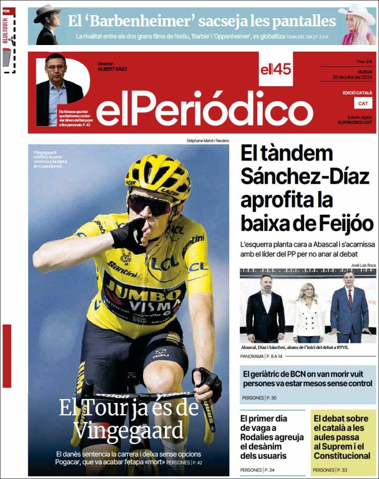 Portada de El Periódico de Catalunya (España)