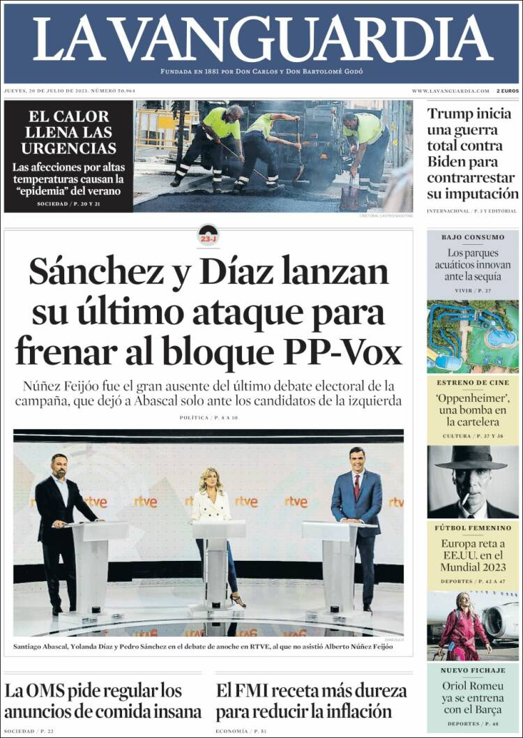 Portada de La Vanguardia (España)