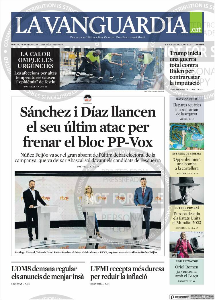 Portada de La Vanguardia (España)