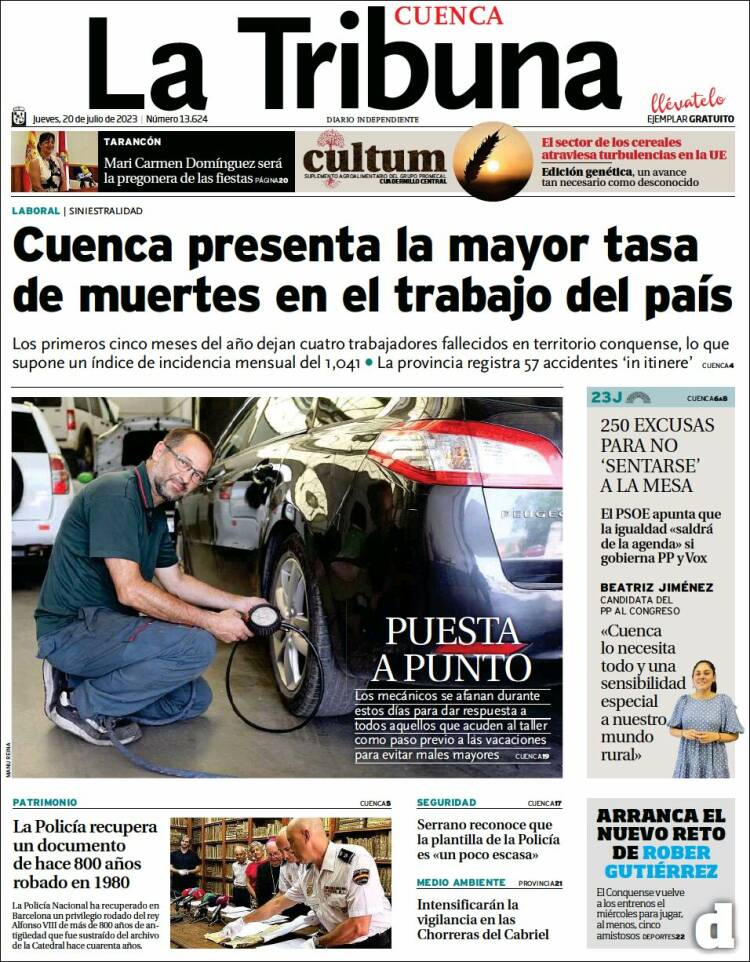 Portada de La Tribuna de Cuenca (España)