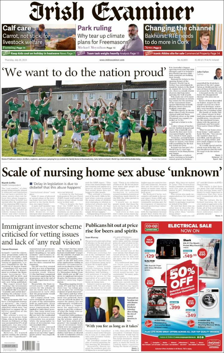 Portada de Irish Examiner (Irlanda)