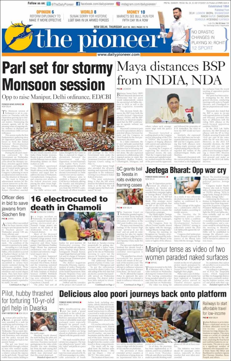 Portada de The Pioneer (India)