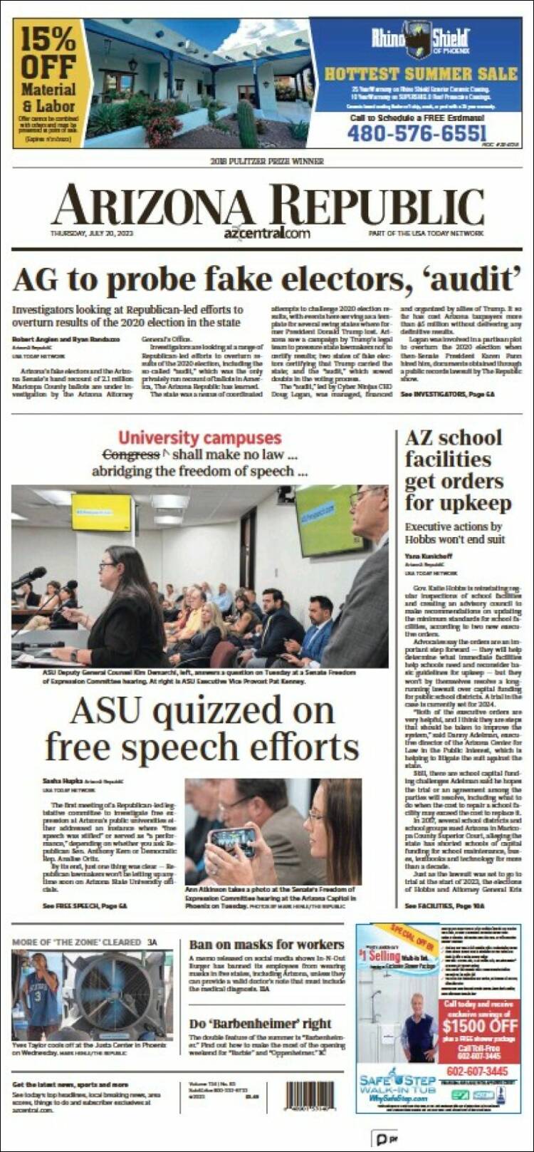 Portada de Arizona Republic News (USA)