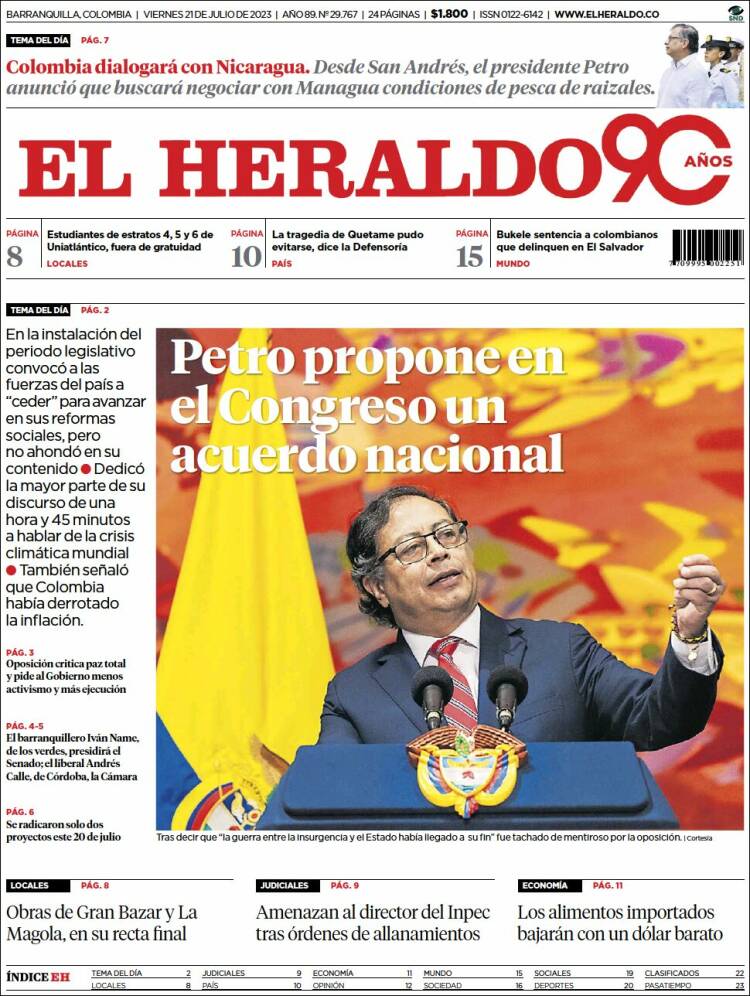 Portada de El Heraldo (Colombia)