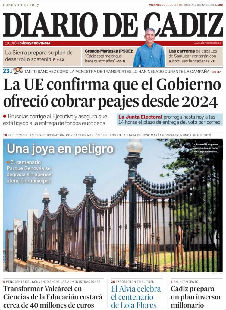 Portada de Diario de Cádiz (España)