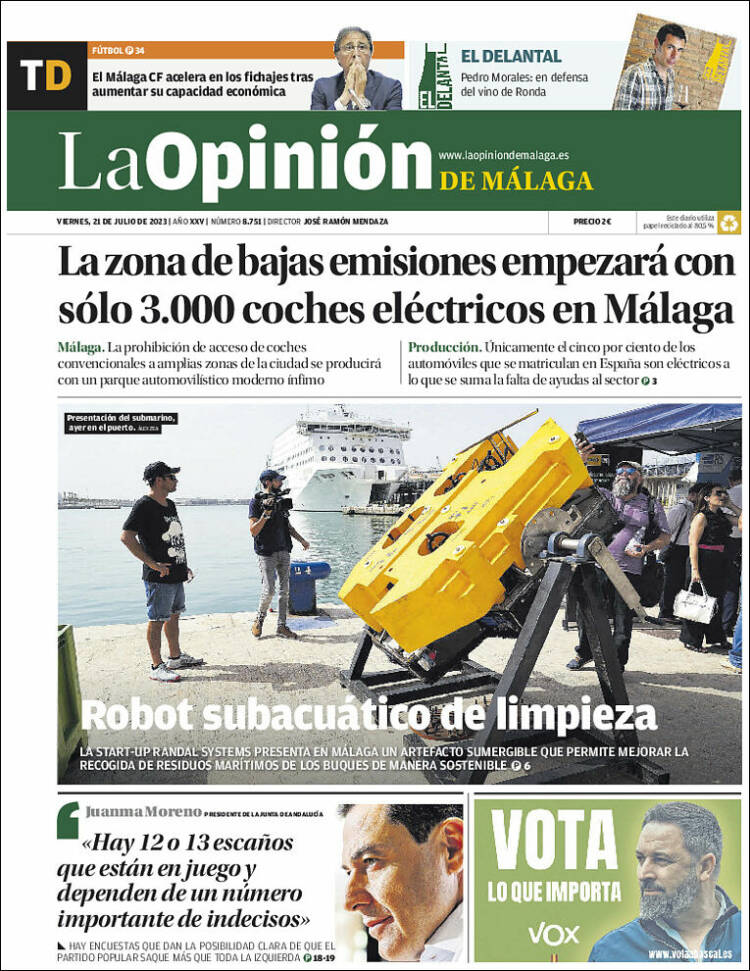 Portada de La Opinión de Málaga (España)