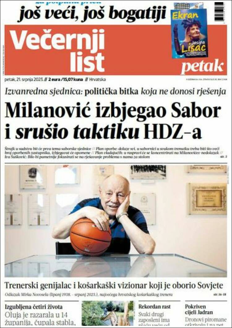 Portada de Večernji (Croacia)