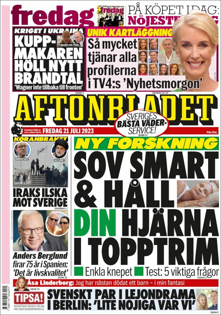 Portada de Aftonbladet (Suecia)