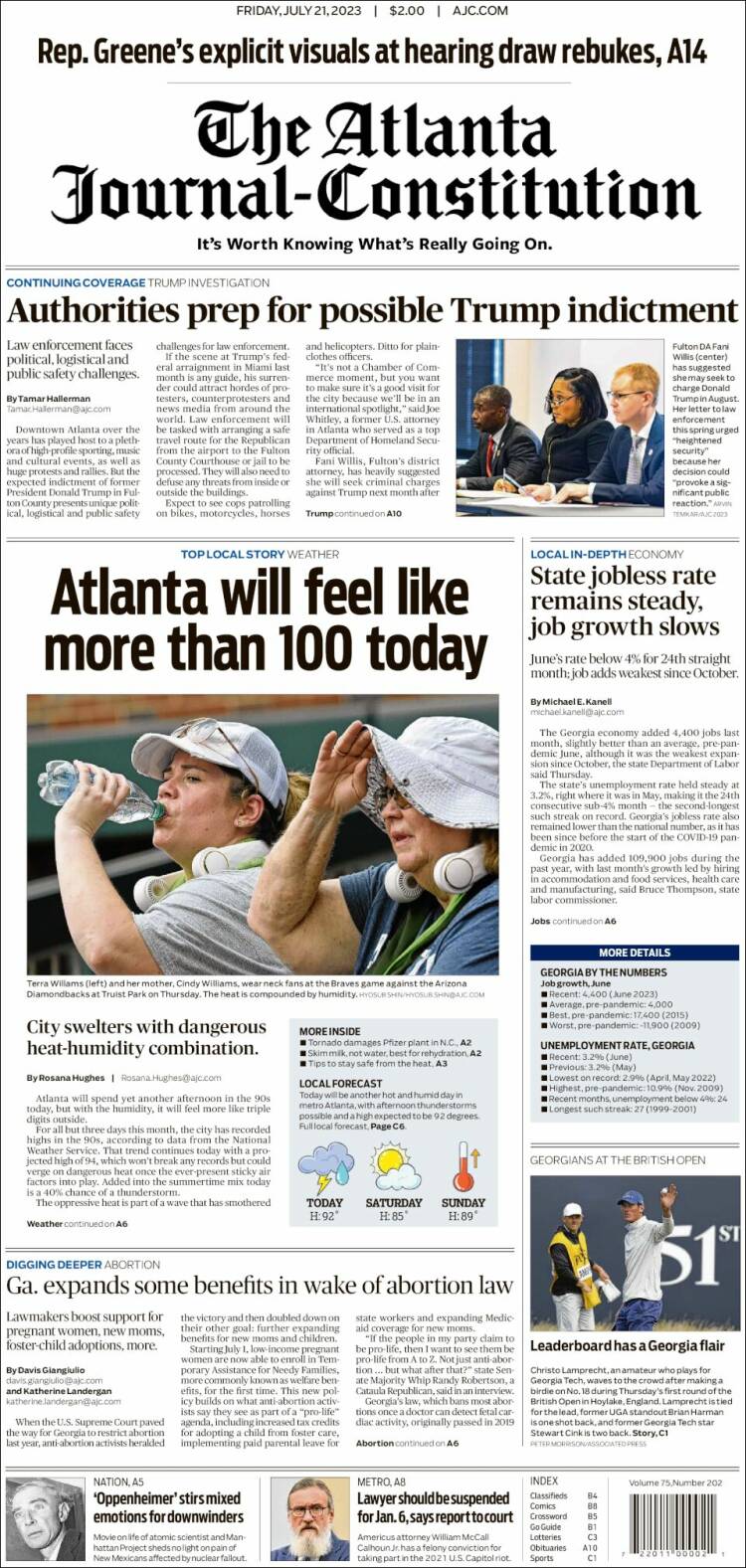 Portada de The Atlanta Journal-Constitution (USA)