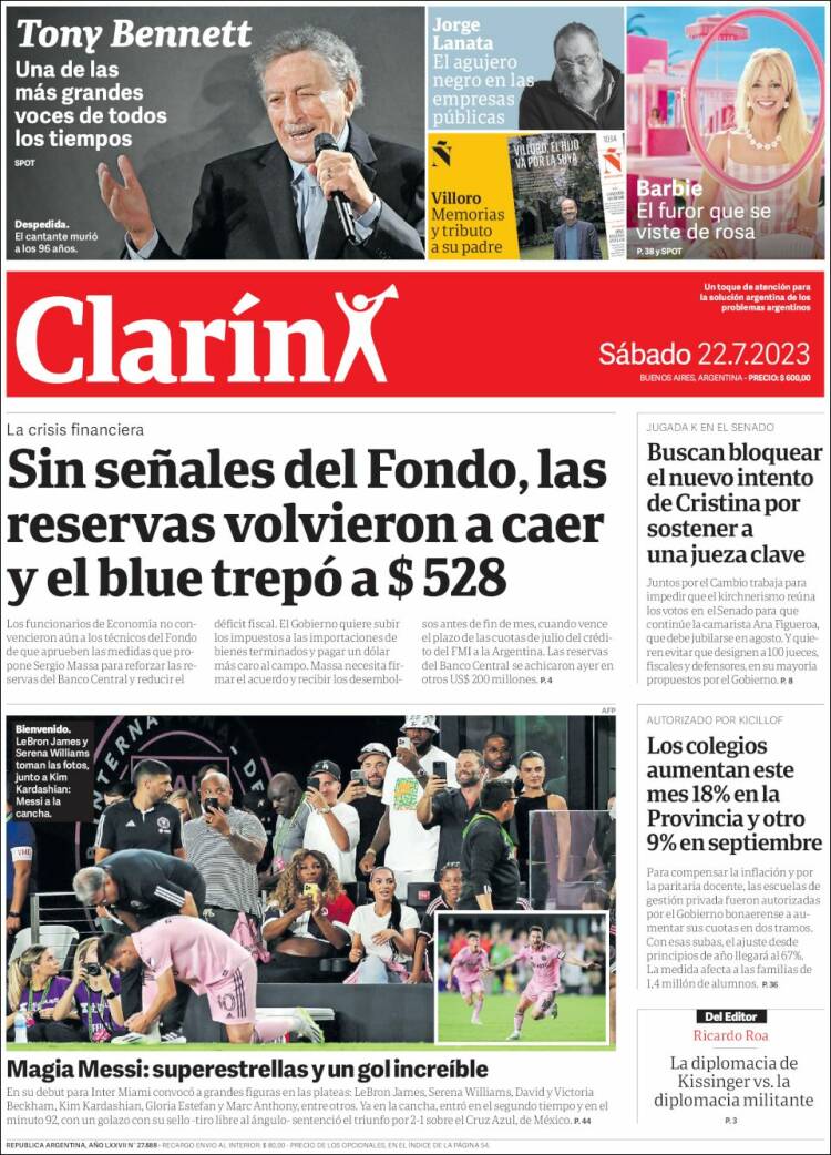 Portada de Clarín (Argentina)