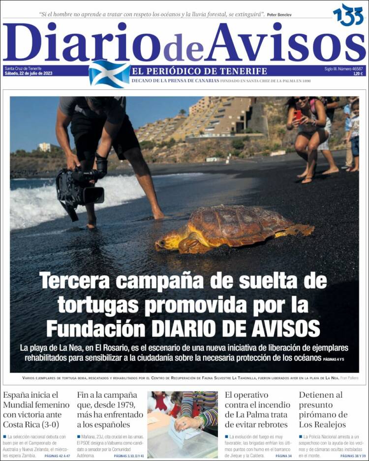 Portada de Diarios de Avisos (España)