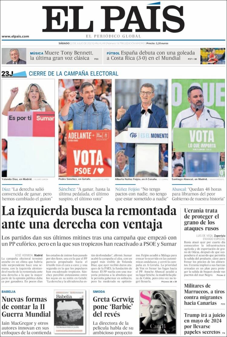 Portada de El País (España)