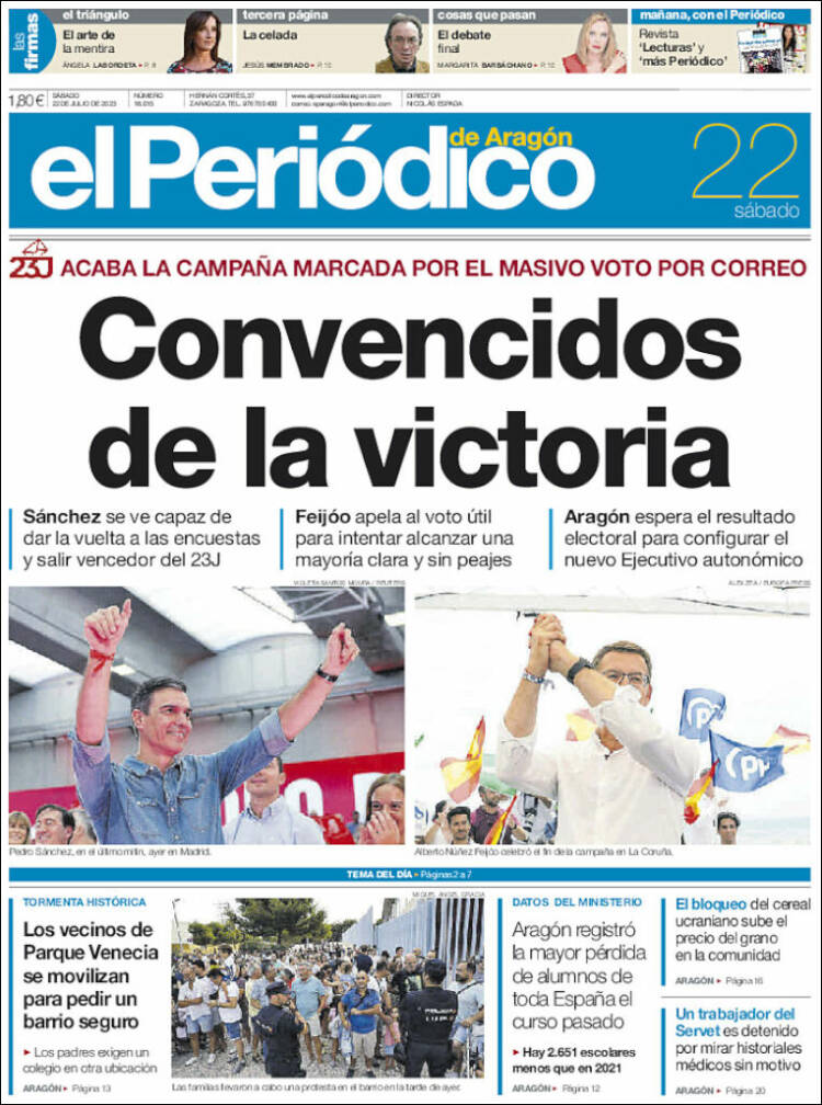 Portada de El Periódico de Aragón (España)