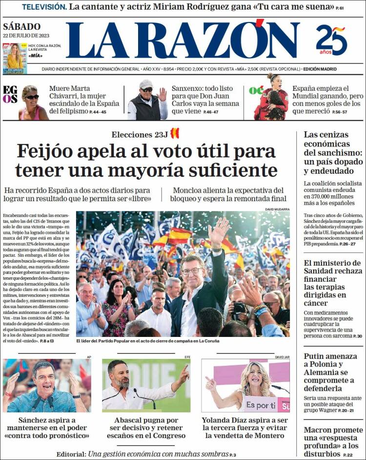 Portada de La Razón (Spain)