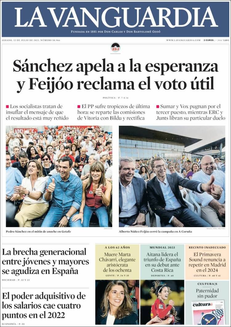 Portada de La Vanguardia (España)