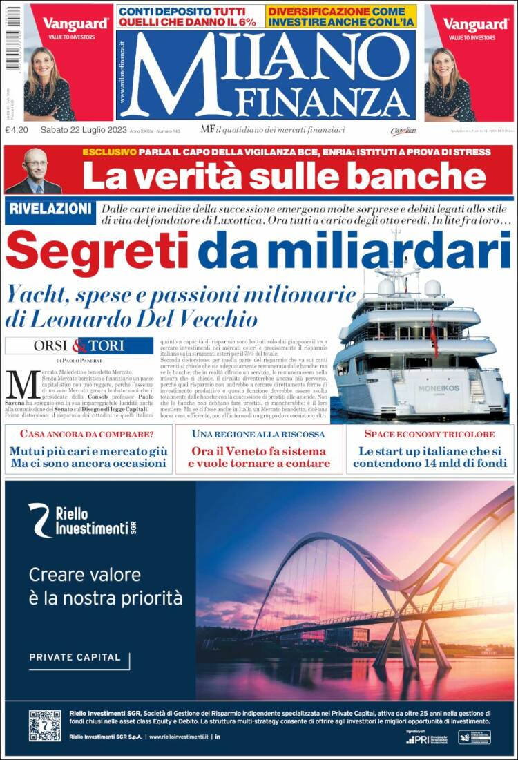 Portada de Milano Finanza (Italia)