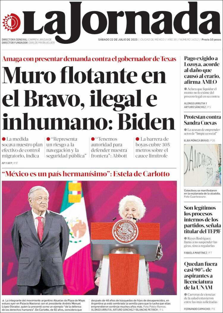 Portada de La Jornada (México)