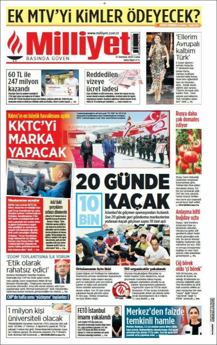 Portada de Milliyet (Turquía)