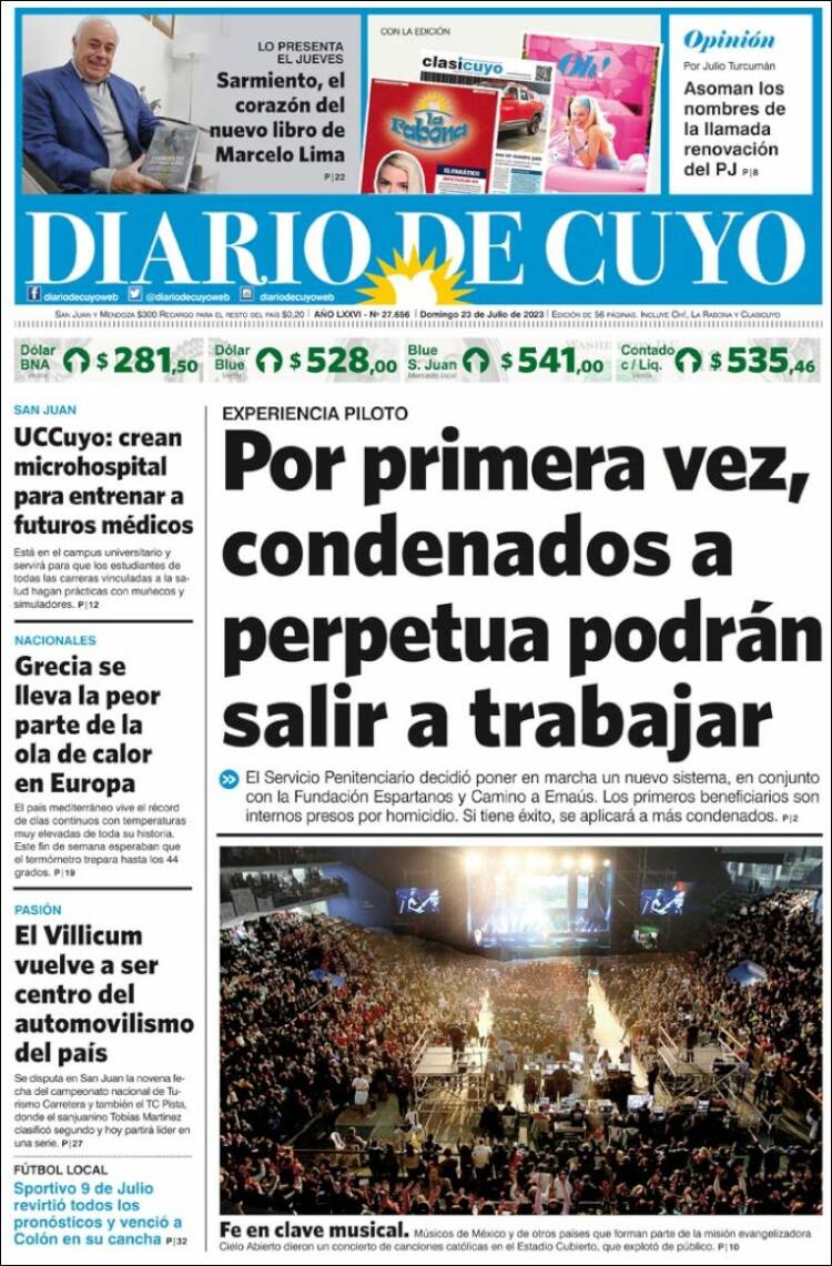 Portada de Diario de Cuyo (Argentina)