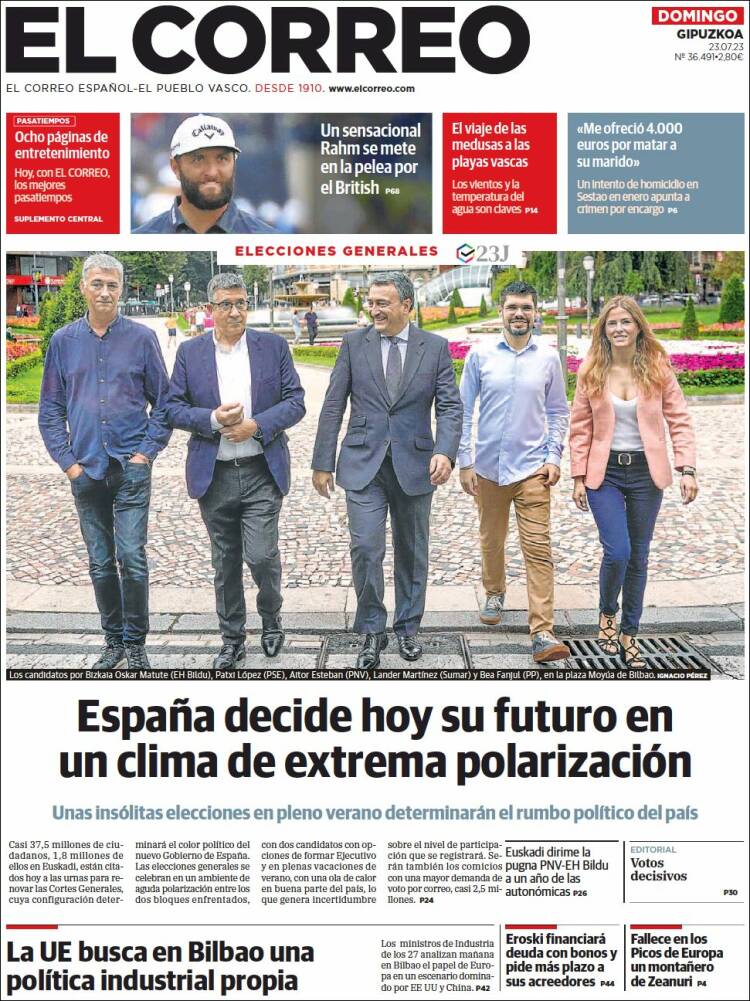 Portada de El Correo - Guipuzcoa (España)