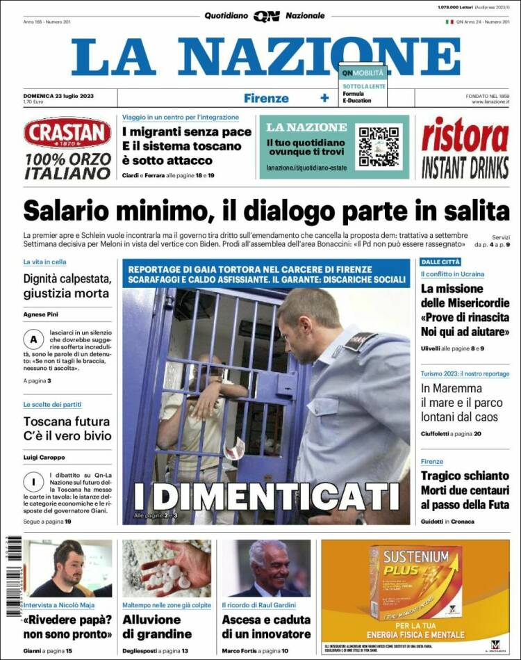 Portada de La Nazione (Italia)