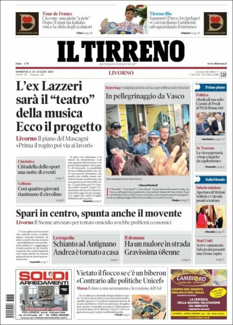 Portada de Il Tirreno (Italia)