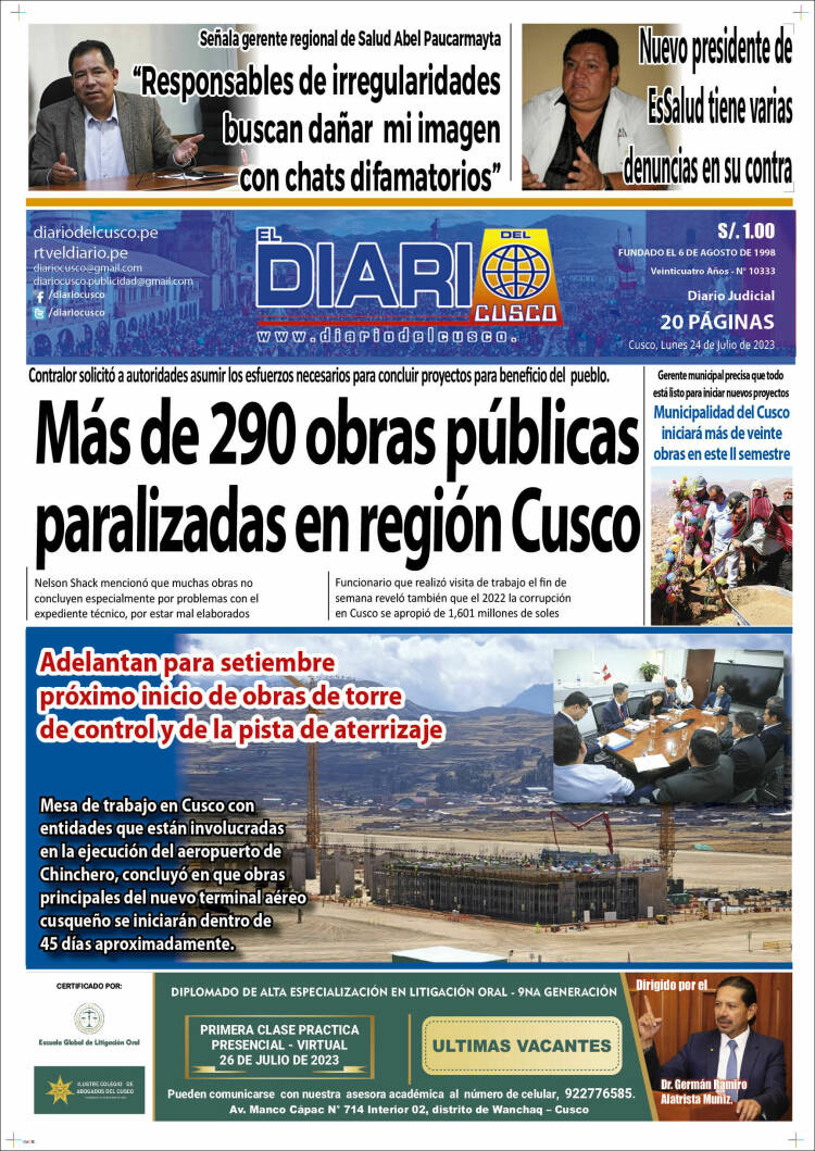 Portada de El Diario del Cusco (Perú)