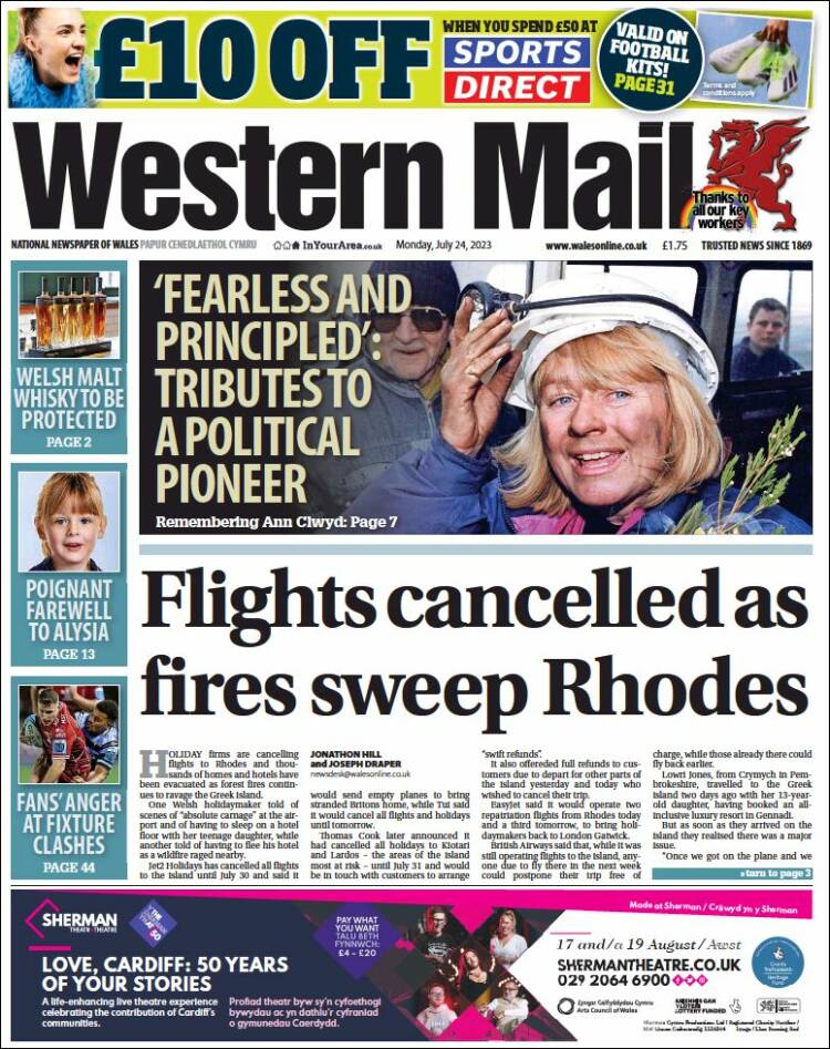 Portada de Western Mail (Reino Unido)