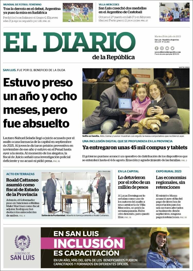 Portada de Diario de la República (Argentina)