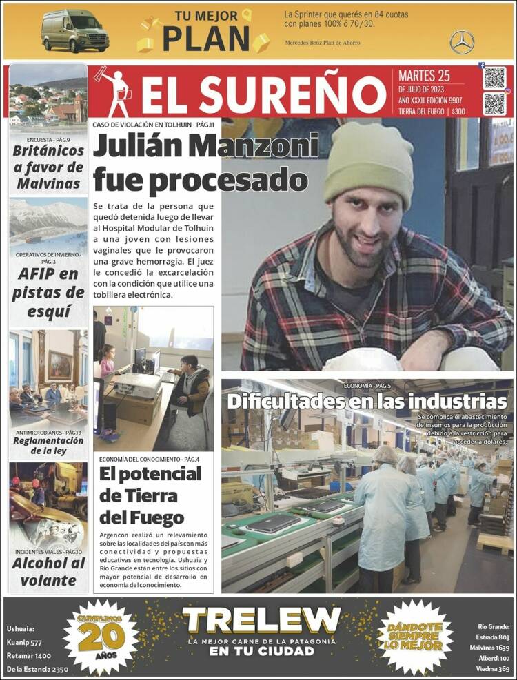 Portada de Diario El Sureño (Argentina)