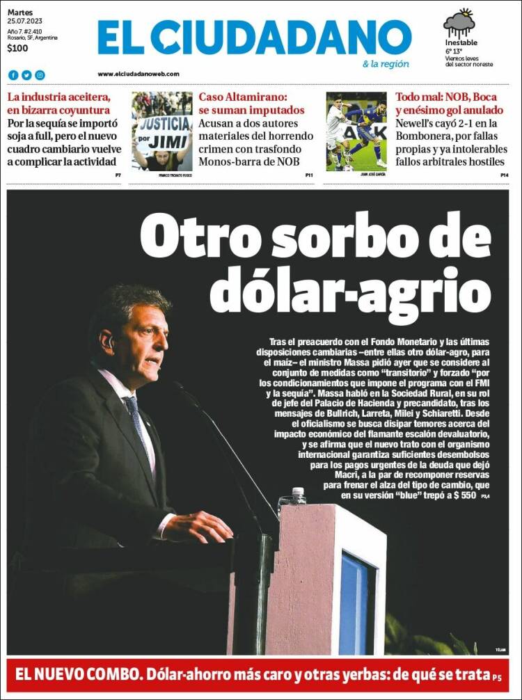 Portada de Diario El Ciudadano (Argentina)