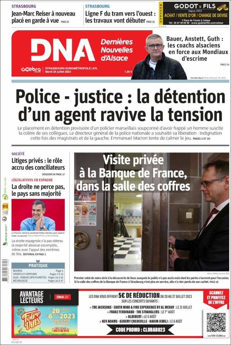 Portada de Les Dernières Nouvelles d'Alsace (Francia)